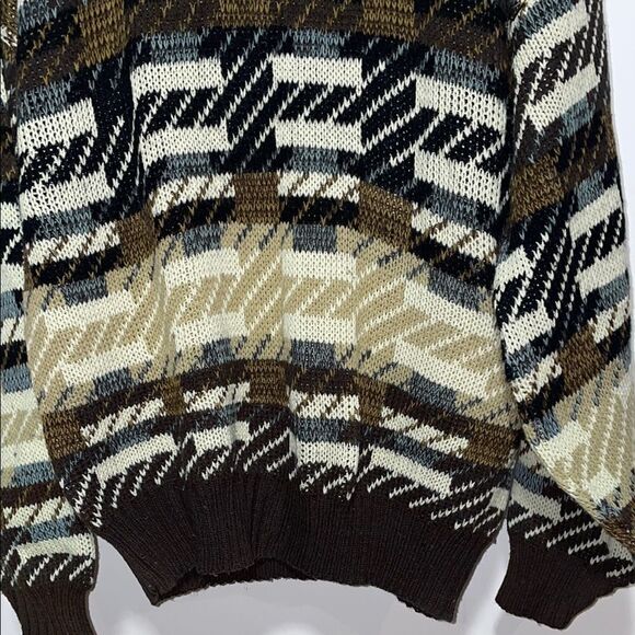 Men's Patterned Sweater - Black, Brown, Cream - Picture 3 of 7